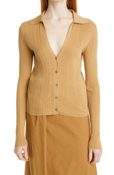 Vince Tie Back Cotton Knit Cardigan In Beige