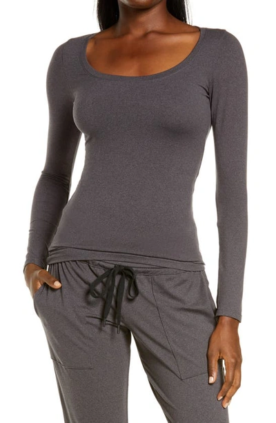 Felina Velvety Soft Scoop Neck Top In Charcoal Heather