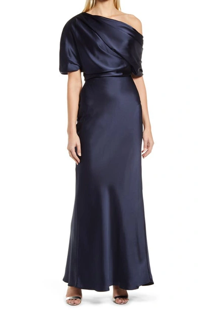 Amsale Pryce Off-the-shoulder Column Dress In Blue