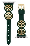 Tory Burch Miller Leather Strap For Apple Watch, 38mm/40mm In Green