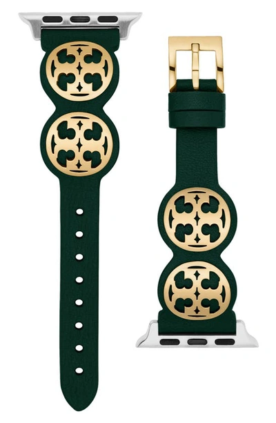 Tory Burch Miller Leather Strap For Apple Watch, 38mm/40mm In Green