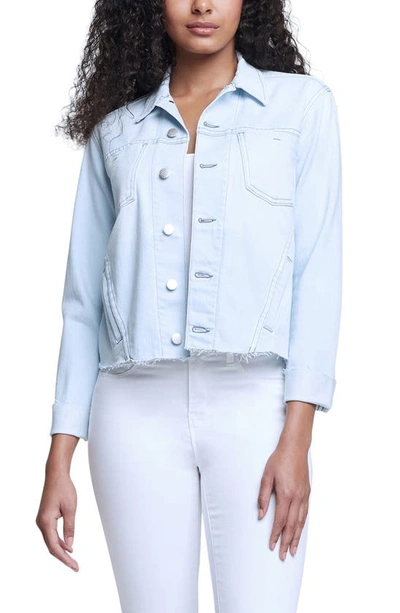 L Agence Janelle Cropped Frayed Stretch-denim Jacket In Bleach Down