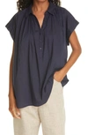 Nili Lotan Normandy Gathered Yoke Blouse In Dark Navy