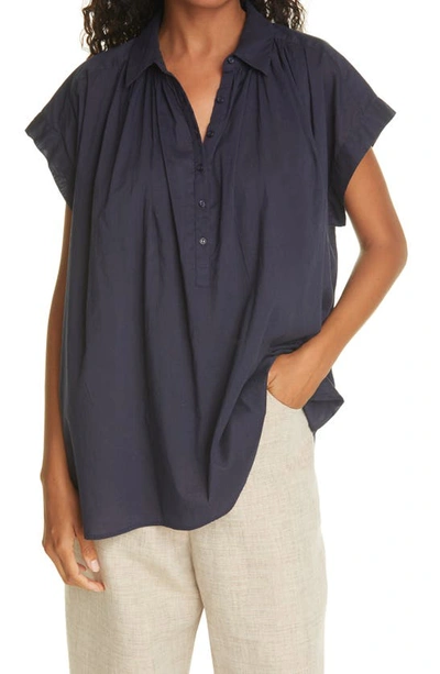 Nili Lotan Normandy Gathered Yoke Blouse In Dark Navy