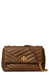Tory Burch Kira Chevron Quilted Small Convertible Leather Crossbody Bag In Fudge/ 59 Rolled Brass