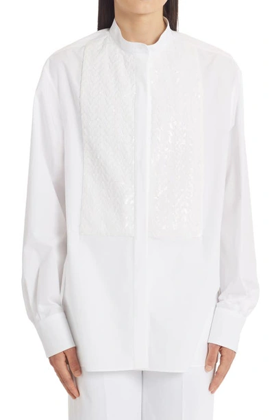 Valentino Poplin Cinched-back Tunic Blouse In 화이트