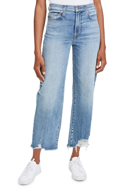 7 For All Mankind Alexa Frayed High Waist Crop Wide Leg Jeans In Blue