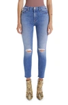 Mother The Looker High Waist Fray Ankle Skinny Jeans In Wander Dust