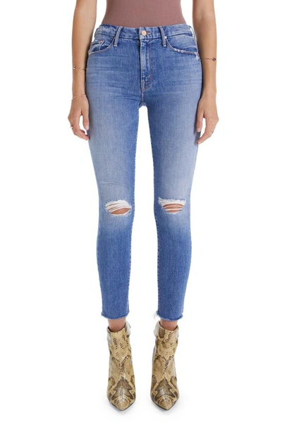 Mother The Looker High Waist Fray Ankle Skinny Jeans In Wander Dust
