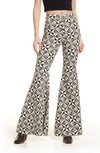 Free People Penny Pull-on Printed Flare Jeans In Black Combo