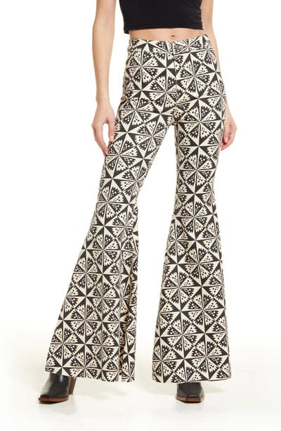 Free People Penny Pull-on Printed Flare Jeans In Black Combo