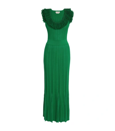 Alexander Mcqueen Scoop-neck Ruffle-trim Knit Dress In Chrome Green