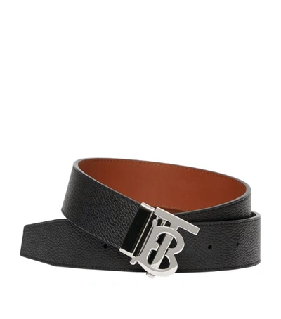 Burberry Reversible Leather Tb Monogram Belt In Black  