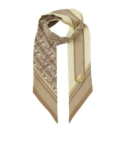 Burberry Mulberry Silk Tb Monogram Scarf In Neutrals