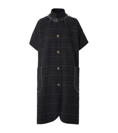 Burberry Wool-cashmere Check Cape In Grey