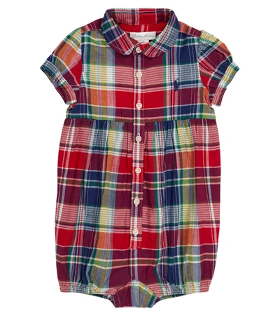 Polo Ralph Lauren Kids' Baby Checked Cotton Playsuit In 红色