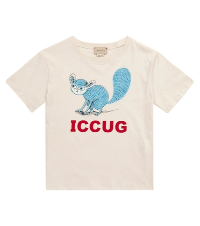 Gucci Kids' Iccug印花平纹针织t恤 In 白色