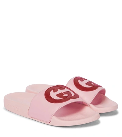 Gucci Kids' Interlocking G Logo拖鞋 In Pink