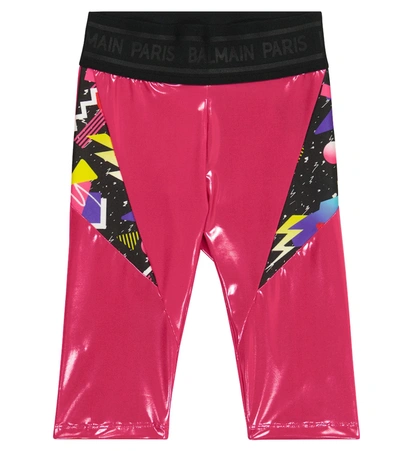 Balmain Kids' Printed Leggings In Fuchsia