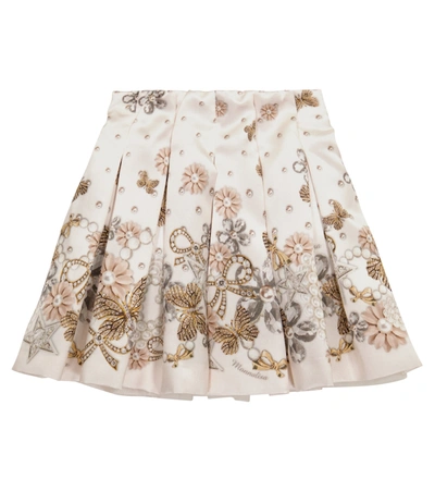 Monnalisa Kids' Box-pleat Embellishment-print Skirt In Grey