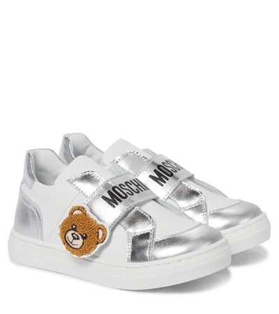 Moschino Babies' Leather Sneakers In Silver