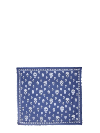 Alexander Mcqueen Classic Skull Scarf Unisex In Blue