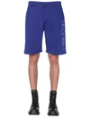Alexander Mcqueen Men's Shorts With Embroidered Logo In Blu