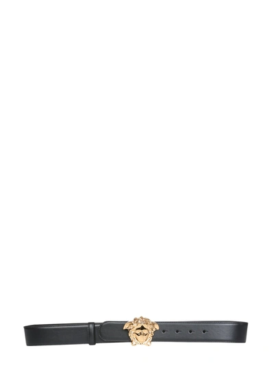 Versace Black Cintura Medusa Logo Belt In Black  Gold