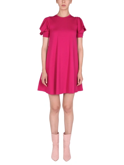 Red Valentino Jersey Dress With Ruffle Detail In Fuchsia