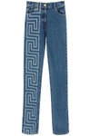 VERSACE GRECA PRINT WIDE LEG JEANS,1001272 1A00592 1D100