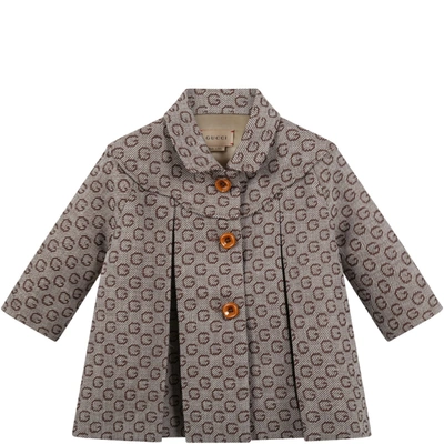 Gucci Multicolor Coat For Baby Kids With Double Gg In Beige