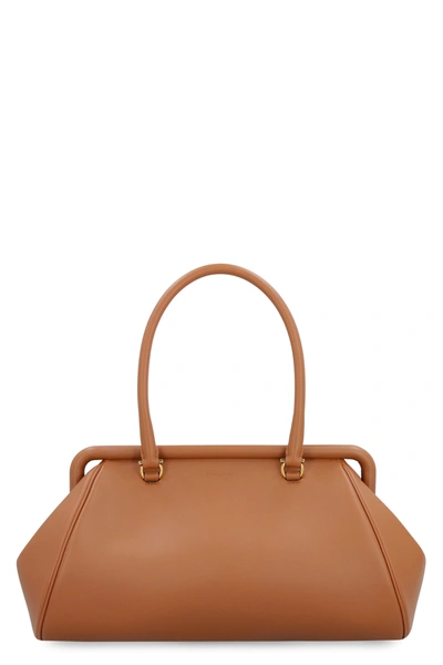 Ferragamo Frame Small Leather Shoulder Bag In Brown