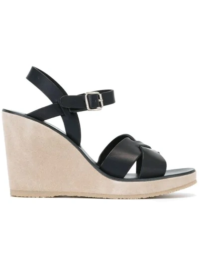 Apc Juliette Leather And Suede Wedge Sandals In Rouge Fonce