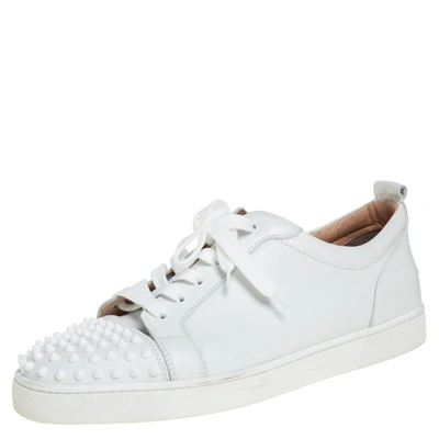 Pre-owned Christian Louboutin White Leather Louis Junior Spikes Sneakers Size 45.5