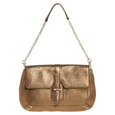 Pre-owned Saint Laurent Metallic Gold Textured Leather Emma Chain Bag