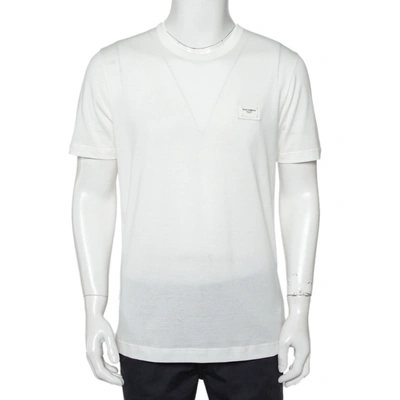 Pre-owned Dolce & Gabbana White Cotton Logo Patch Detail Crewneck T-shirt L