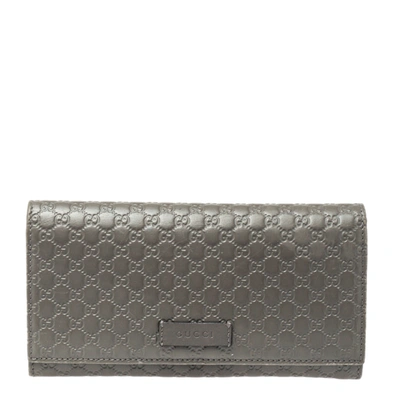 Pre-owned Gucci Grey Microssima Leather Continental Wallet