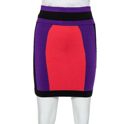 Pre-owned Balmain Colourblock Knit Mini Skirt S In Multicolor