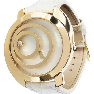 Pre-owned Chopard White 18k Yellow Gold Happy Spirit 20/7153 Women's Wristwatch 40.5 Mm
