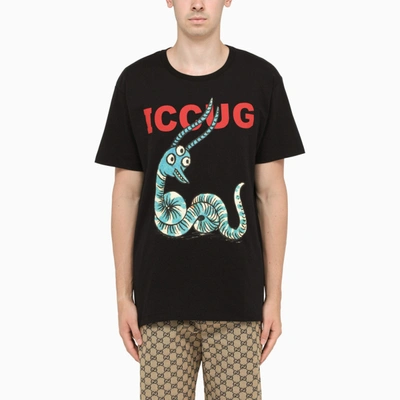Gucci Black T-shirt With Multicolour Print