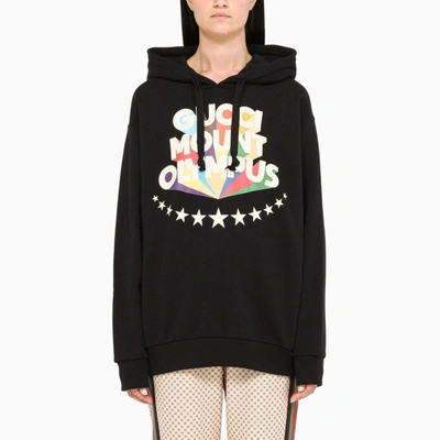Gucci Black Branded And Stars-print Hoodie In Multicolor