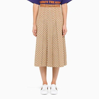 Gucci Gg Linen Canvas Pleated Skirt In Beige