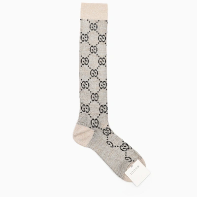 Gucci Ivory And Black Socks With Gg Motif In Multicolor