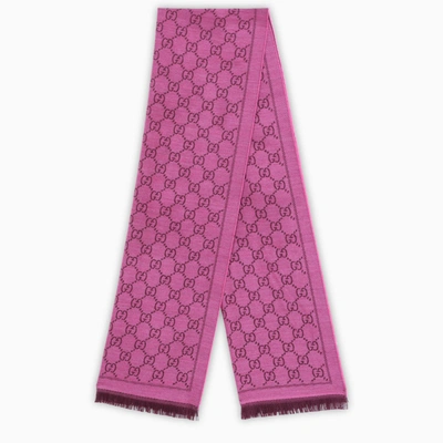 Gucci Pink Knitted Gg Jacquard Scarf In Burgundy