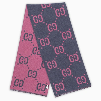 Gucci Pink And Grey Scarf With Gg Motif In Multicolor