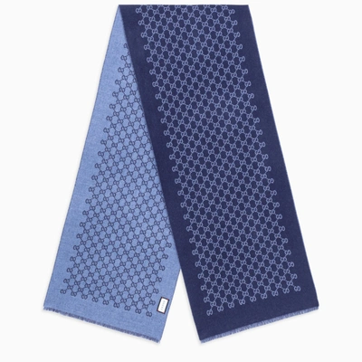 Gucci Blue/light Blue Knitted Gg Jacquard Reversible Scarf