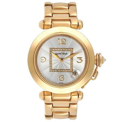 Pre-owned Cartier Pasha Gmt 35mm 18k Yellow Gold Diamond Ladies Watch Wj1110h9 In Not Applicable