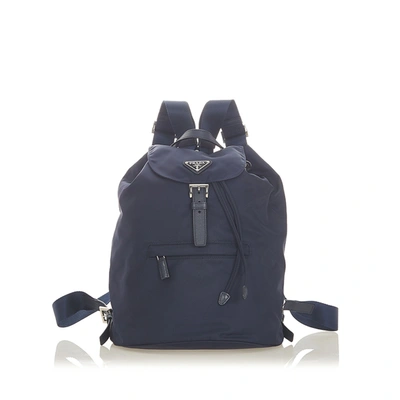 Prada Tessuto Drawstring Backpack In Blue