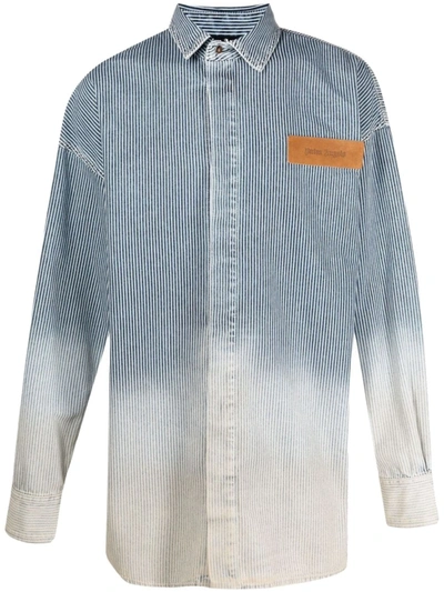 Palm Angels Striped Long-sleeve Shirt In Blue
