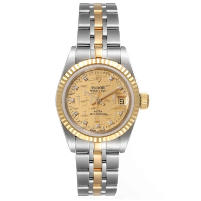 Pre-owned Tudor Princess Date Steel Yellow Gold Champagne Diamond Dial Watch 92413 In Not Applicable